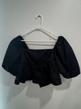 Missguided Black Puff Sleeve Peplum Blouse